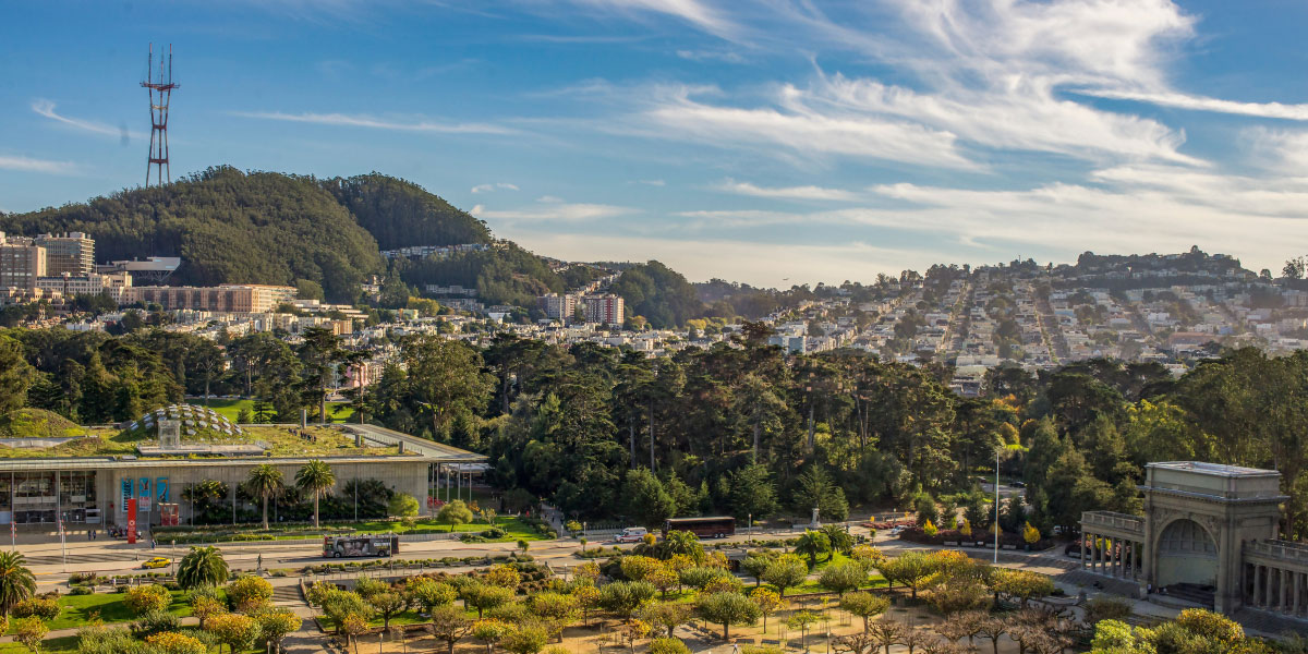 Aerial view of the music concourse in Golden Gate Park